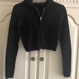 Hooded, long sleeve, zip up cropped sweater